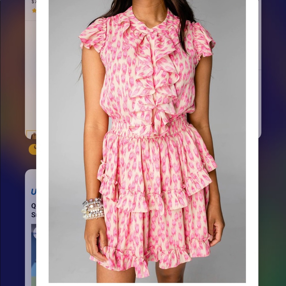 BuddyLove Astrid Ruffle Front Mini Dress. Print:Pink Lady Abstract
